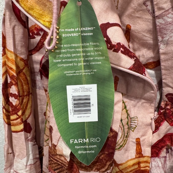 NWT Farm Rio Strappy Linen Maxi Dress Nautical Wonder Casual Beach Pink Sz XL - Picture 13 of 16